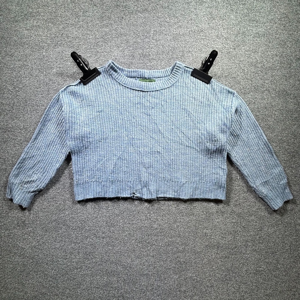 Vintage American Eagle Cropped Sweater Women's Large Blue Ribbed Knit Soft Cozy